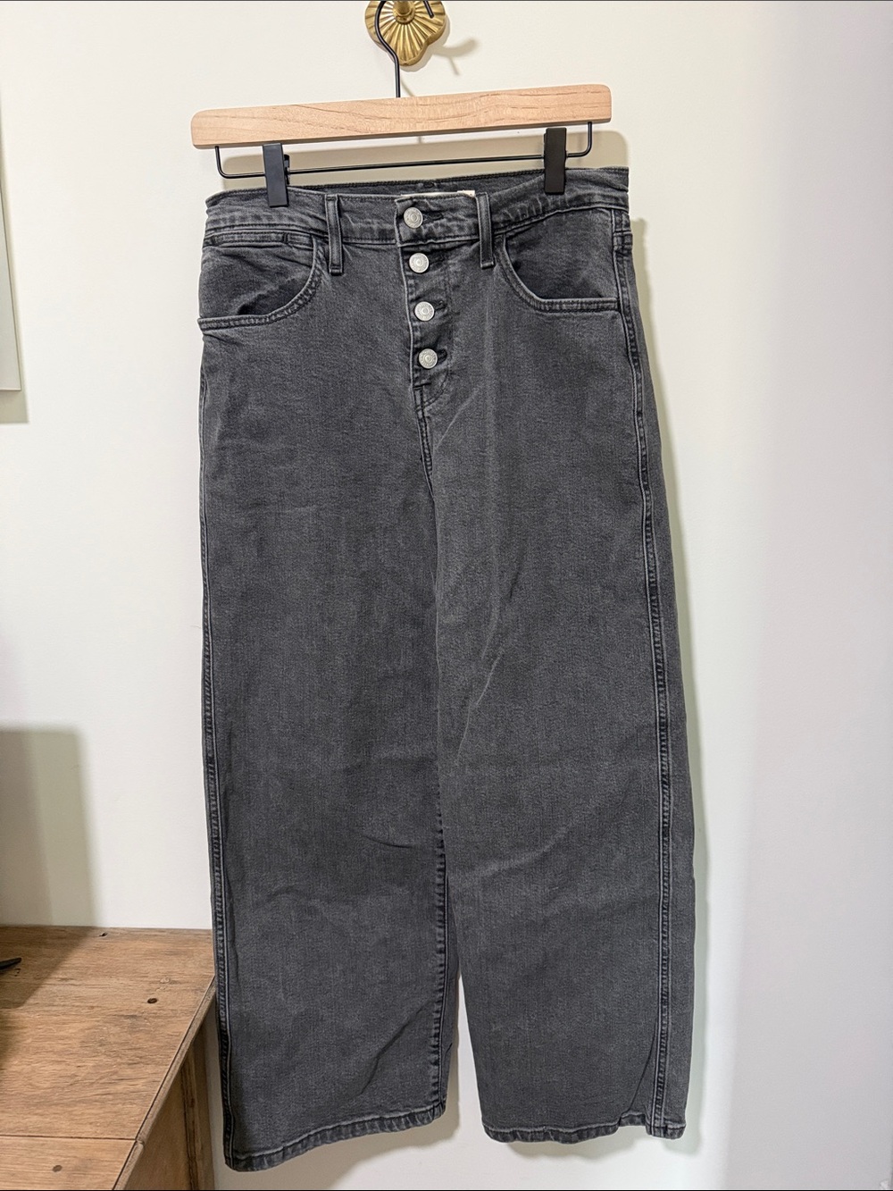 Levi's Black Washed Mile-High Cropped Weight Leg Jeans